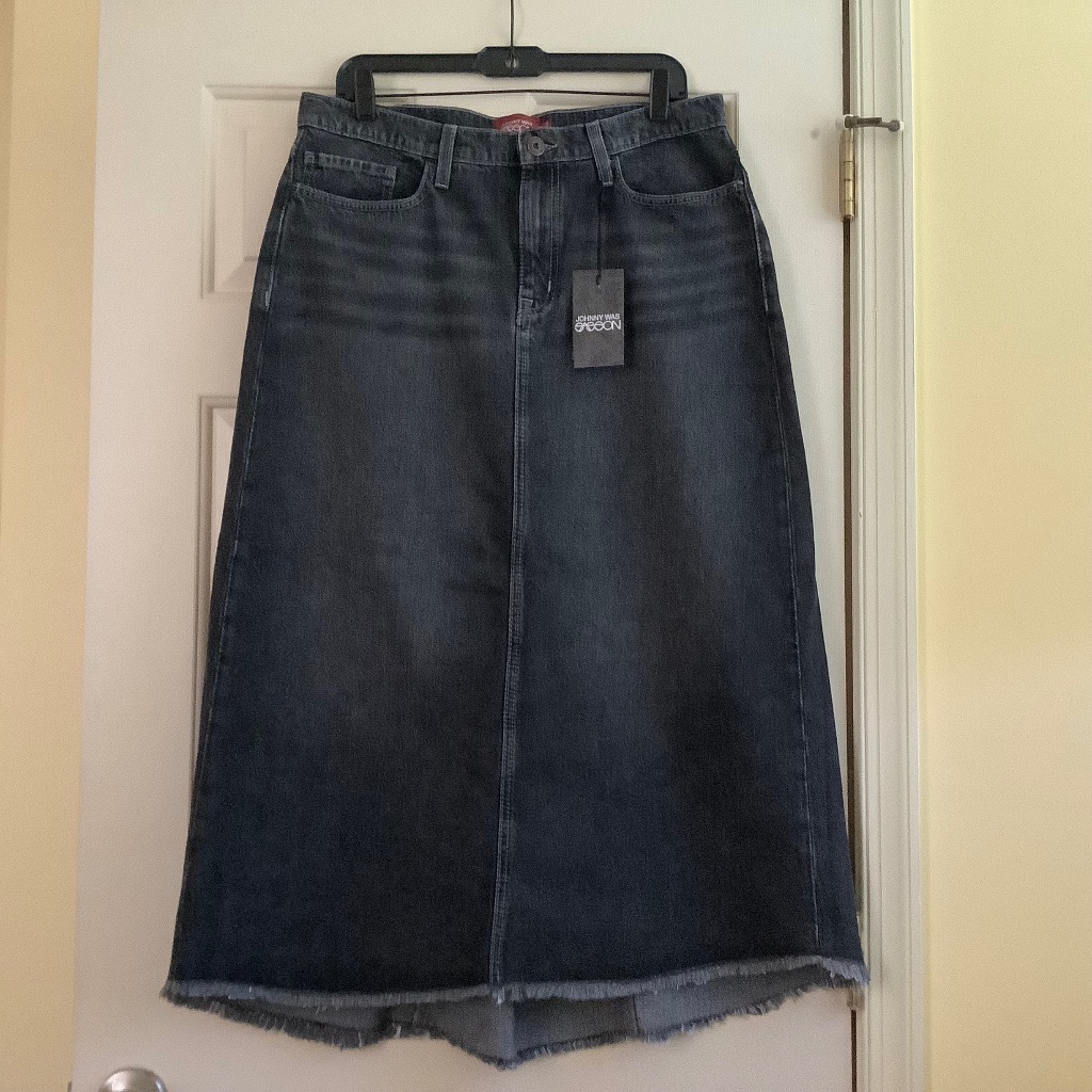 Johnny Was Denim Midi Skirt True Black Wash Sz 32